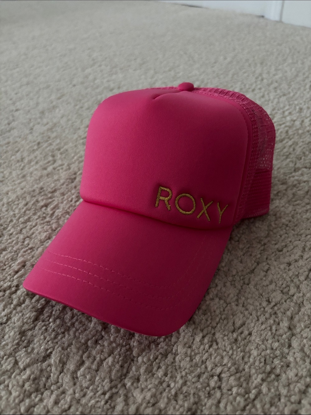 Roxy Neon Pink Trucker Cap with Gold Logo